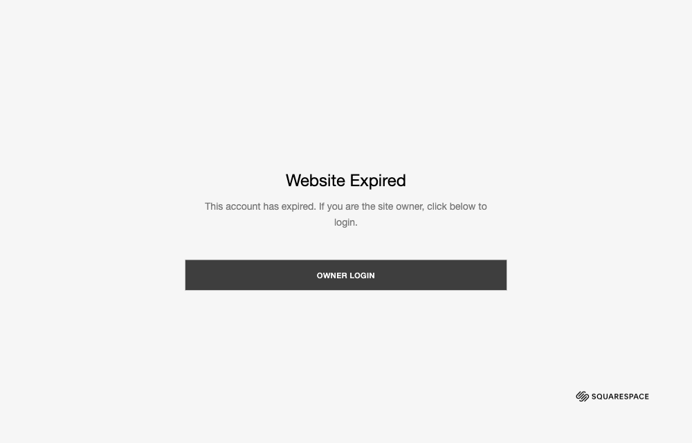 Amanda's current domain showing a Squarespace 'Website Expired' notice